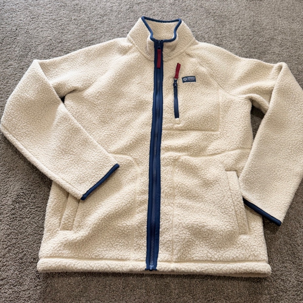 Mondetta Outdoor Project Sherpa‎ Fleece Jacket Cream Navy Full Zip Mens Small